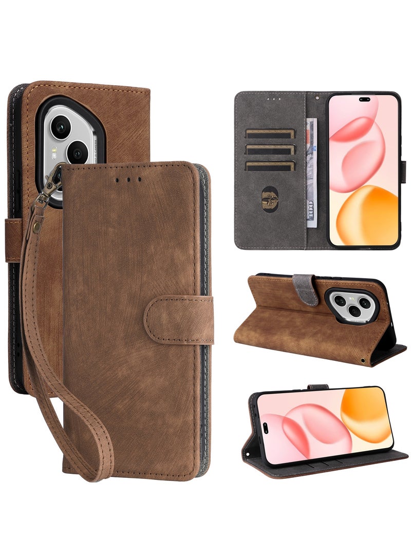For Honor 400 Pro Flip Cover with Detachable lanyard, PU Leather Full Body Protection Shockproof Flip Mobile Phone Case, RFID Anti-theft Brush Folio Wallet Case - Image 1