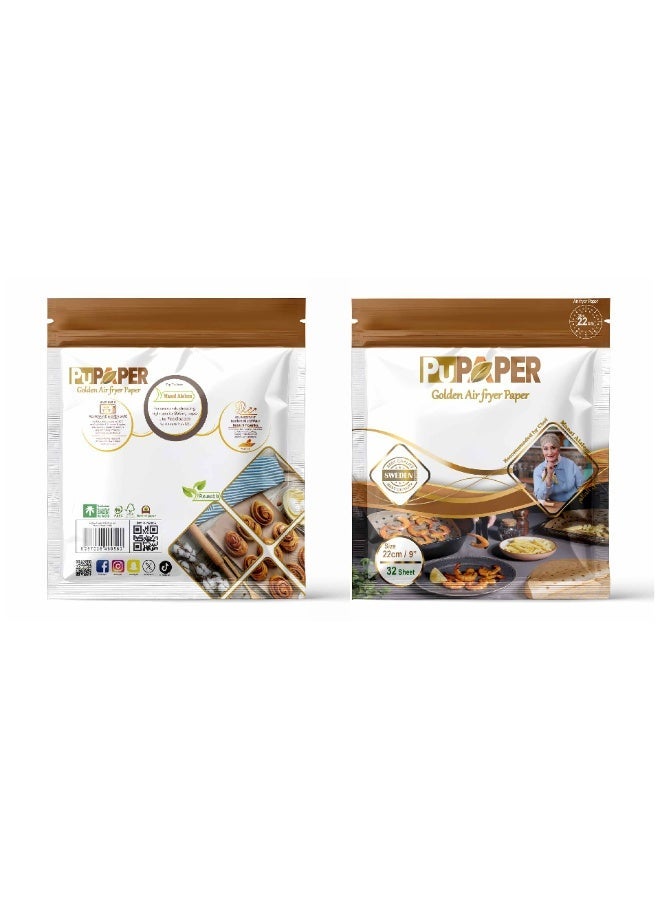 PUPAPER Round gold air fryer paper, 4 packs, 32 sheets, 22cm size, microwave and oven safe - Image 2