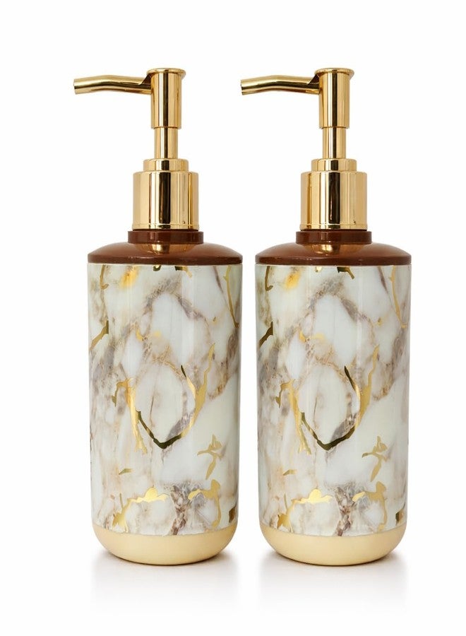 LAGET® Marble Design Plastic Soap Dispenser Set of 2 (300ml Each) with Gold Pump | Refillable Liquid Handwash, Lotion Bottle for Bathroom Accessories, Kitchen Sink, Wash Basin (Cream) - Image 3