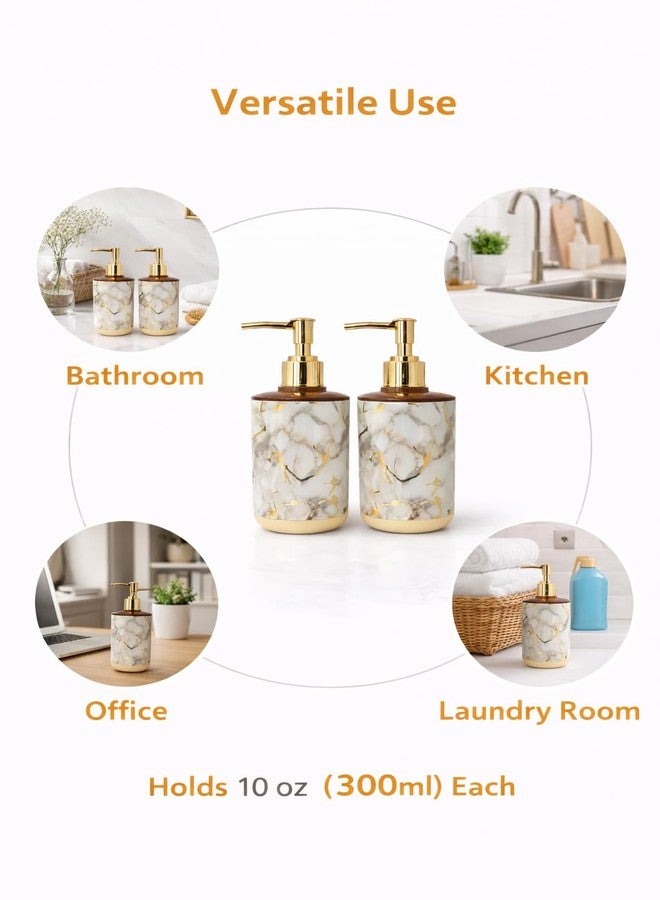 LAGET® Marble Design Plastic Soap Dispenser Set of 2 (300ml Each) with Gold Pump | Refillable Liquid Handwash, Lotion Bottle for Bathroom Accessories, Kitchen Sink, Wash Basin (Cream) - Image 5