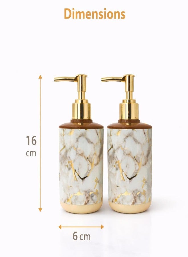 LAGET® Marble Design Plastic Soap Dispenser Set of 2 (300ml Each) with Gold Pump | Refillable Liquid Handwash, Lotion Bottle for Bathroom Accessories, Kitchen Sink, Wash Basin (Cream) - Image 4