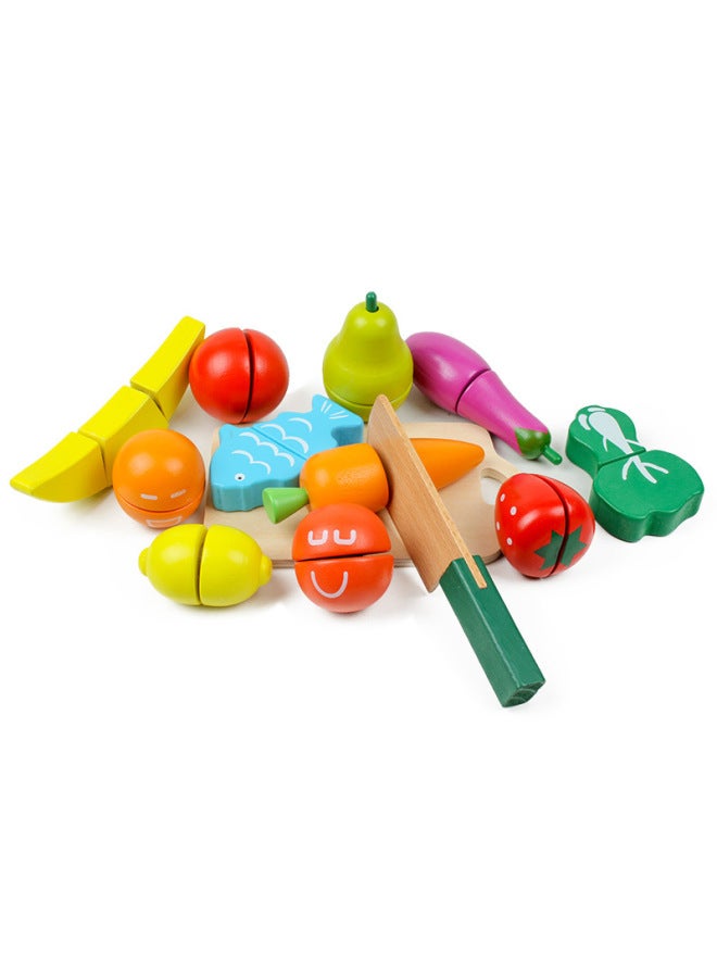 يمكن قطع الفاكهة الخشبية لعب الأطفال الفتيات قطع الخضروات وقطع الموسيقى مجموعة الطفل المطبخ الطبخ اللعب منزل الصبي اللون: 17 قطعة الفواكه والخضروات المغناطيسية مقطوعة لرؤية - Image 3