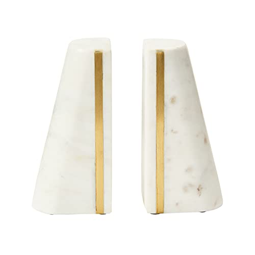 Main + Mesa Geometric Marble Bookends with Brass Inlay, White - Image 1