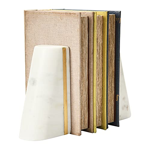 Main + Mesa Geometric Marble Bookends with Brass Inlay, White - Image 5
