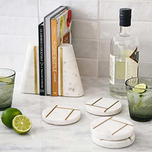 Main + Mesa Geometric Marble Bookends with Brass Inlay, White - Image 3
