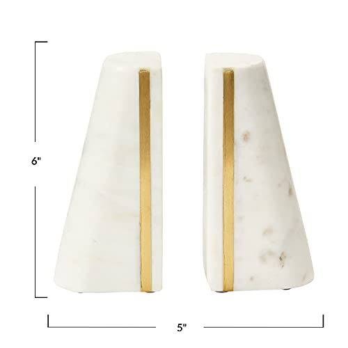 Main + Mesa Geometric Marble Bookends with Brass Inlay, White - Image 4