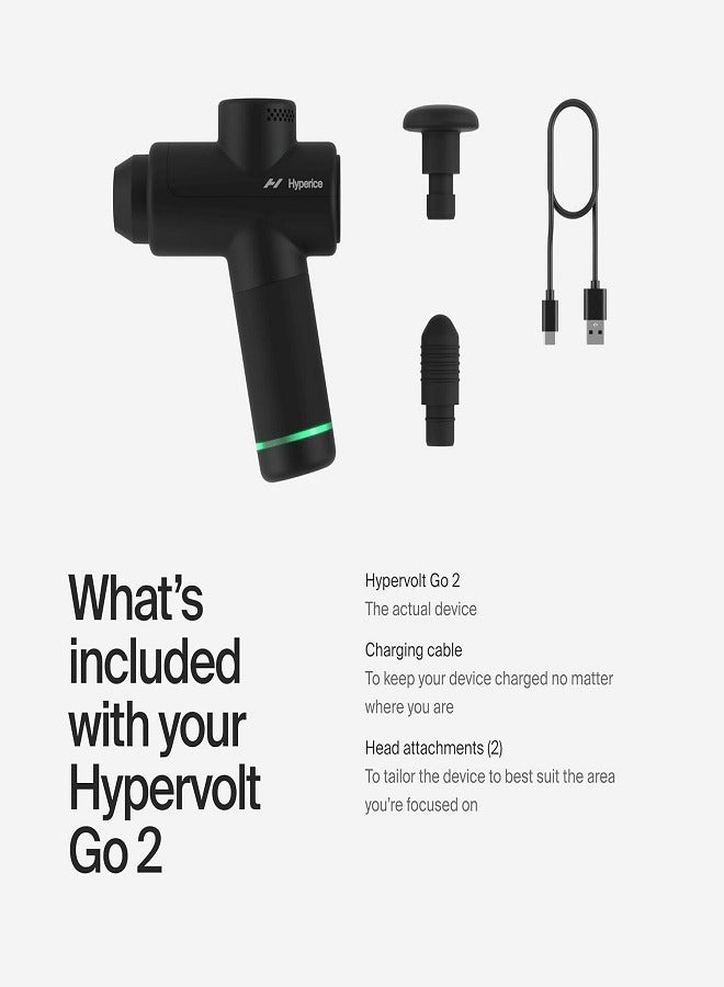 HYPERICE Hypervolt Go 2 in Black - Featuring Quiet Glide Technology - Handheld Percussion Massage Gun | 3 Speeds, 2 Interchangeable Heads | Helps Relieve Sore Muscles and Stiffness  - Image 5