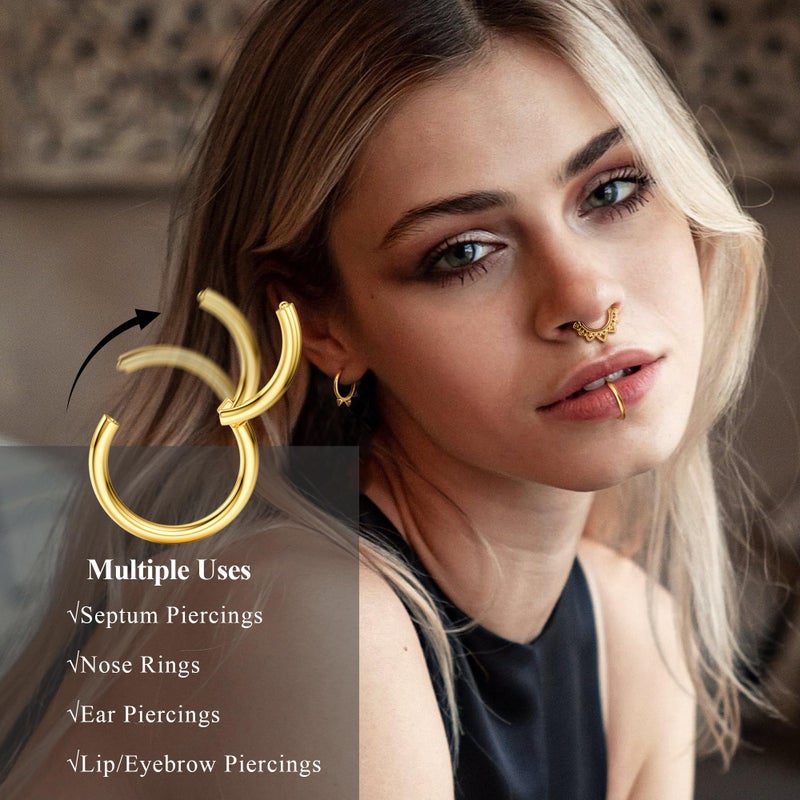 Besteel Hypoallergenic Gold Septum Rings 16G 8mm Surgical Steel Clicker Nose Rings Hoops Set Small Lip Cartilage Helix Daith Piercing Jewelry for Women Men 16 Pcs - Image 2