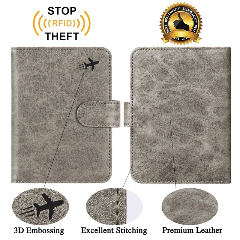 PASCACOO Passport Holder Cover Wallet RFID Blocking Leather Card Case Travel Accessories for Women Men (#Grey) - Image 2