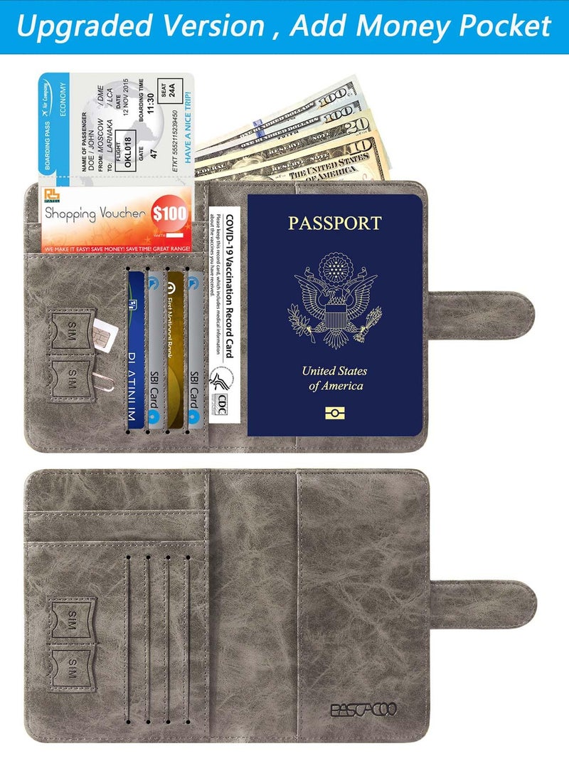 PASCACOO Passport Holder Cover Wallet RFID Blocking Leather Card Case Travel Accessories for Women Men (#Grey) - Image 3