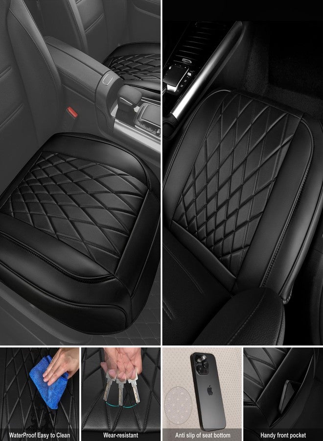 CAR PASS® 2PCs Leather Bottom Car Seat Covers, Luxury Seat Covers Front Only, Waterproof & Anti-Slip Seat Protectors Auto Seat Cushion Universal Fit for Cars Sedans SUVs Trucks, Black - Image 3