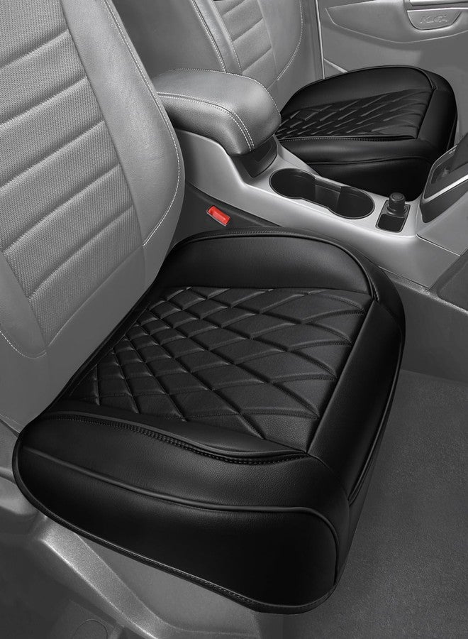 CAR PASS® 2PCs Leather Bottom Car Seat Covers, Luxury Seat Covers Front Only, Waterproof & Anti-Slip Seat Protectors Auto Seat Cushion Universal Fit for Cars Sedans SUVs Trucks, Black - Image 1
