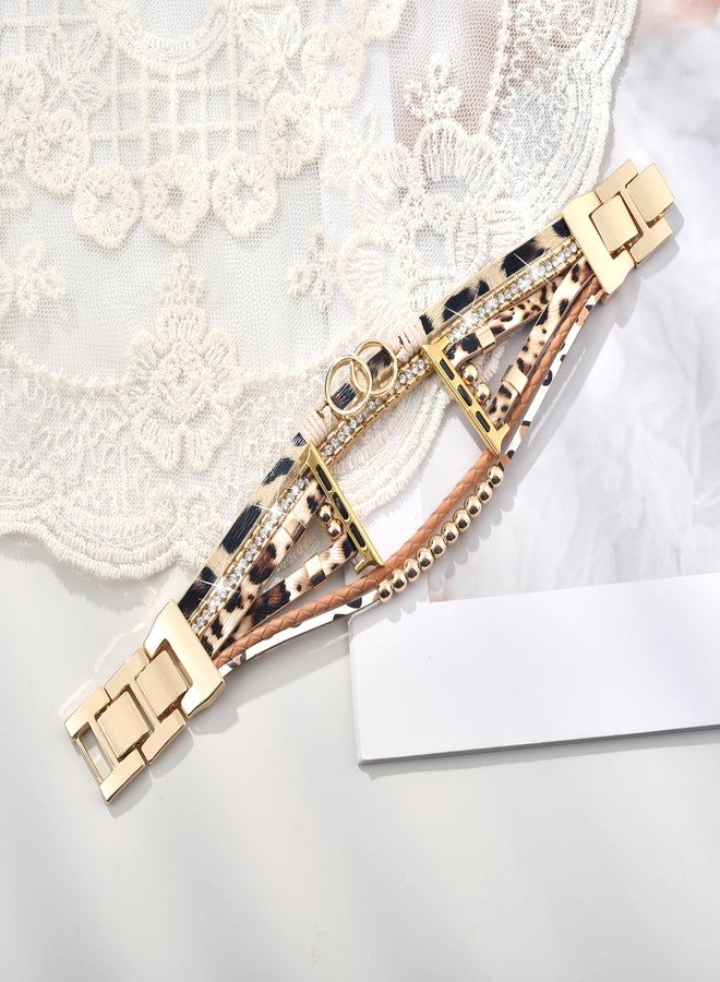 MOFREE Boho Leather Bracelet Compatible with Apple Watch Band 38mm 40mm 41mm 42mm Women, Handmade Multilayer Wrap Beaded Jewelry Apple Watch Strap for iWatch Series SE 11 10 9 8 7 6 5 4 3 2 1 Leopard - Image 3