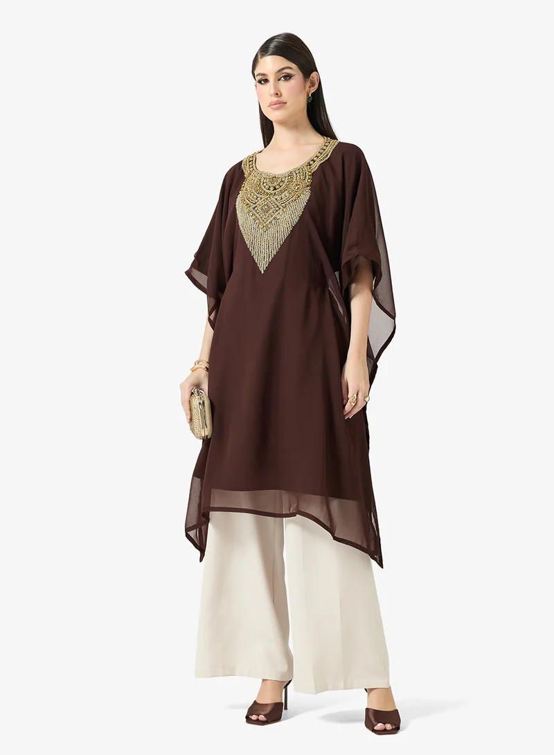 ARABIAN CLOSET Embroidered Neck Line Kaftan