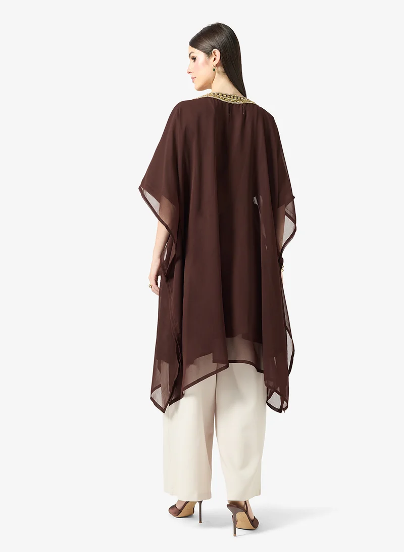 ARABIAN CLOSET Embroidered Neck Line Kaftan