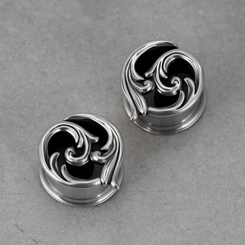 ERKUOO 2PCS Gothic Baroque Occult Ear Tunnels 6mmâ€“25mm Swirl Cross Eye Plugs Gauges Double Flare Saddle Stretching Piercing Jewelry for Women Men Alternative Fashion - Image 5