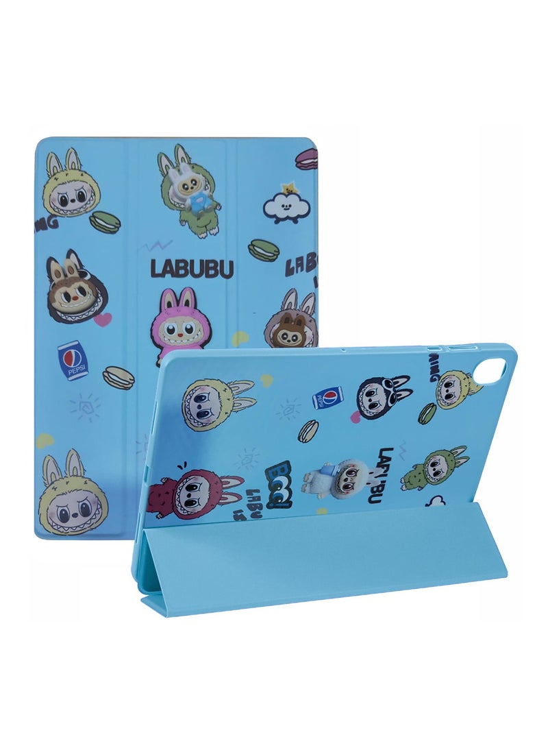 دبليو تيك غطاء خلفي ذكي لجهاز سامسونج جالاكسي تاب A11 4G 2025 (8.7 بوصة) بتصميم فليب فاشن كارتوني مع وظيفة التنبيه/النوم التلقائي وحامل قلم (TCFPSR) - أزرق سماوي - Image 1