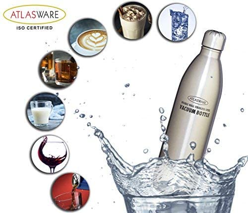 Atlasware Stainless Steel Vacuum Insulated Water Bottle | Durable BPA-Free Leakproof Double Wall Hot and Cold Tea Thermos Flask for Office, School, Gym, Travel, Home and Kitchen Use (Grey, 500ml) - Image 2
