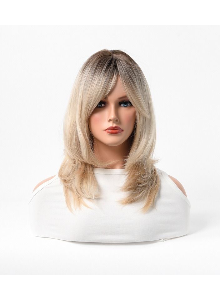 إستيل شعر مستعار كامل للباروكة الاصطناعية مقاومة للحرارة شعر مستعار طبيعي طويل مستقيم مع الانفجارات سيدة الألياف باروكة أنيقة متدرجة شقراء - Image 1