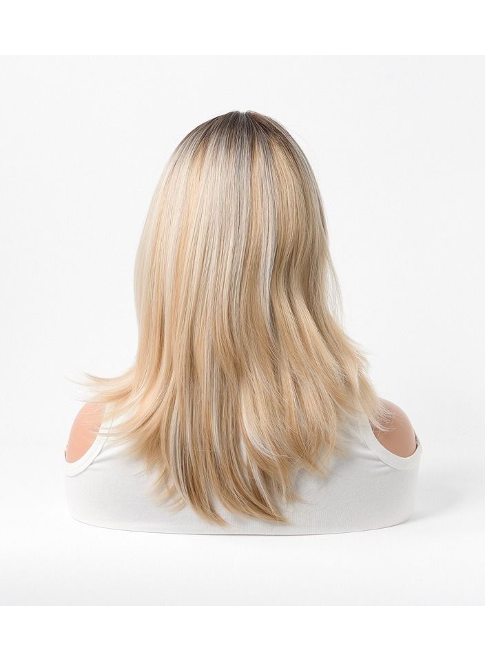 إستيل شعر مستعار كامل للباروكة الاصطناعية مقاومة للحرارة شعر مستعار طبيعي طويل مستقيم مع الانفجارات سيدة الألياف باروكة أنيقة متدرجة شقراء - Image 4