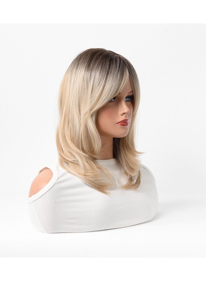 إستيل شعر مستعار كامل للباروكة الاصطناعية مقاومة للحرارة شعر مستعار طبيعي طويل مستقيم مع الانفجارات سيدة الألياف باروكة أنيقة متدرجة شقراء - Image 2