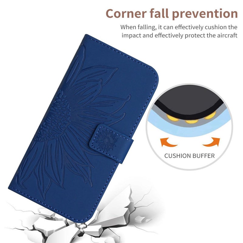 HuHa Case Cover For Tecno Spark 30 5G Skin Feel Sun Flower Embossed Flip Leather Phone Case with Lanyard(Dark Blue) - Image 5
