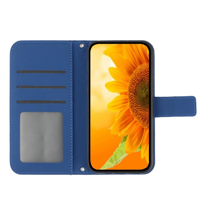 HuHa Case Cover For Tecno Spark 30 5G Skin Feel Sun Flower Embossed Flip Leather Phone Case with Lanyard(Dark Blue) - Image 3