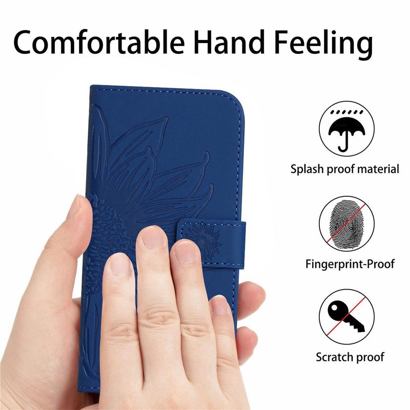 HuHa Case Cover For Tecno Spark 30 5G Skin Feel Sun Flower Embossed Flip Leather Phone Case with Lanyard(Dark Blue) - Image 4