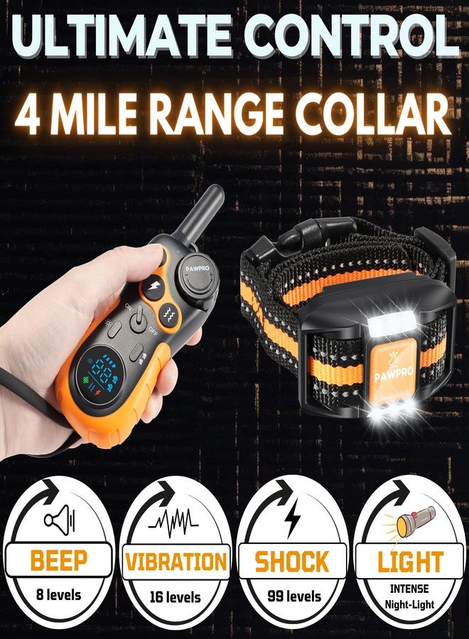PAWPRO Dog Shock Collar with Remote, Unmatched 4-Mile Range, Night-Light Mode, Training Guide Included, 124 Training Levels & 4 Modes, Beep Vibration Shock, Waterproof Rechargeable, Fits All Dogs (1 Collar) - Image 2