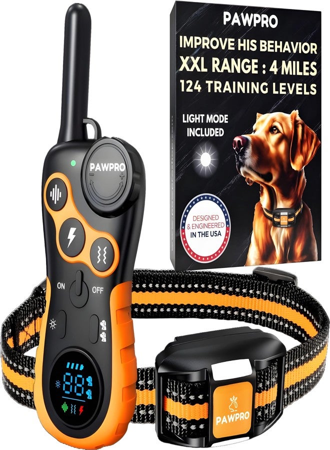 PAWPRO Dog Shock Collar with Remote, Unmatched 4-Mile Range, Night-Light Mode, Training Guide Included, 124 Training Levels & 4 Modes, Beep Vibration Shock, Waterproof Rechargeable, Fits All Dogs (1 Collar) - Image 1
