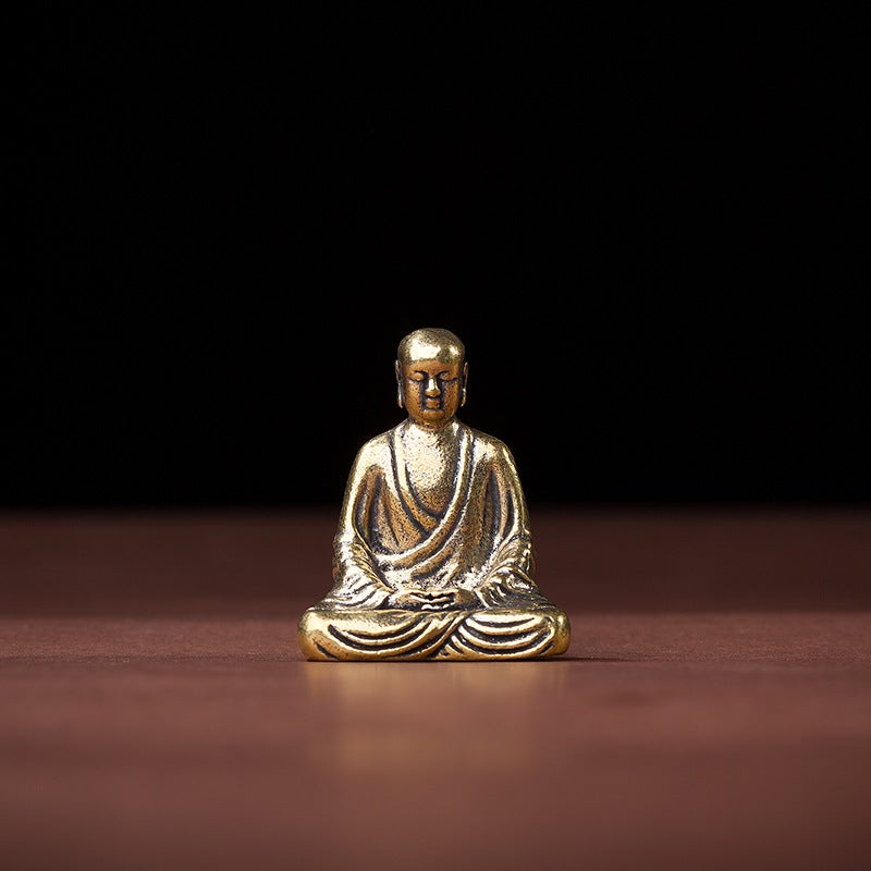 Solid Pure Yellow Copper Office Desk Ornament Lotus Flower Buddha Ancient Copper Tea Pet Craft Small Gift Handheld Bottle Brass-Dizang Bodhisattva ornaments 