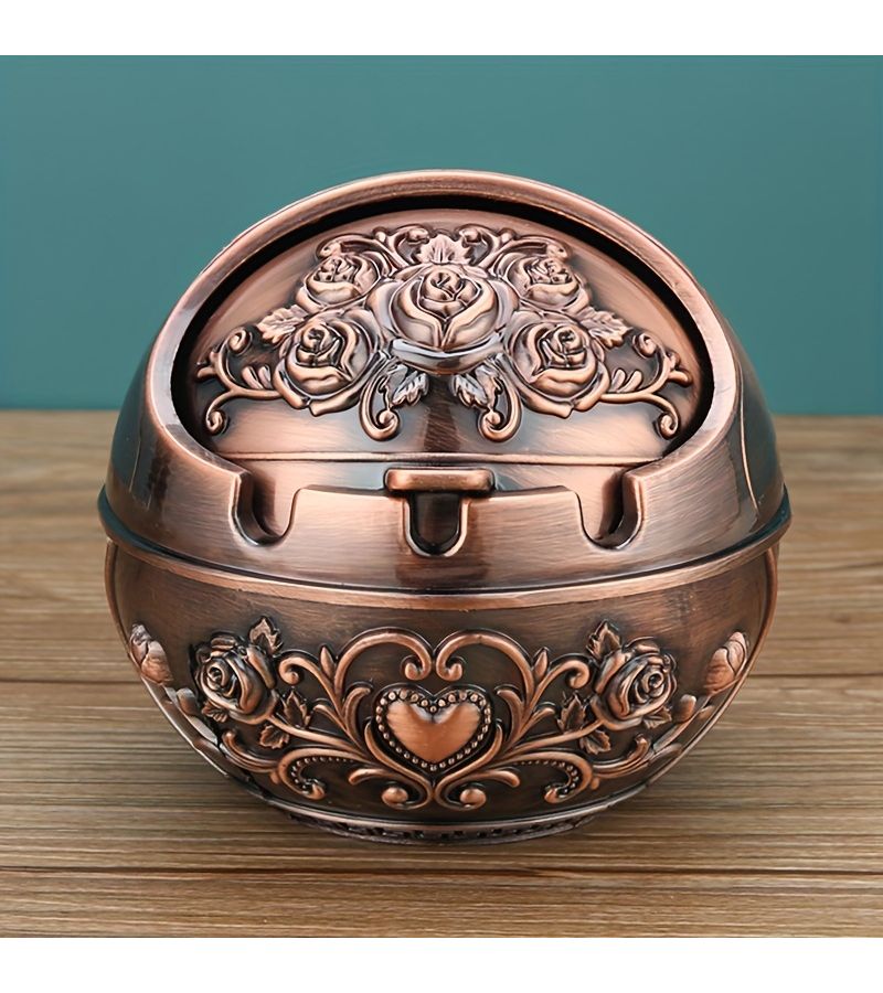 Bronze Peacock Ashtray Creative Vintage Home Use With Lid - Image 4