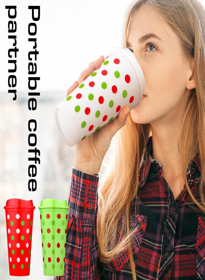 فيسيشي مجموعة فيسيتشي المكونة من 12 كوب قهوة قابل لإعادة الاستخدام مع أغطية، سعة 16 أونصة، مصنوعة من البلاستيك، مثالية لحفلات الكريسماس. أكواب قهوة مخططة بنقاط وخطوط حمراء وخضراء، هدية شكر رائعة للمشروبات الساخنة والباردة والشاي في موسم الأعياد. - Image 5