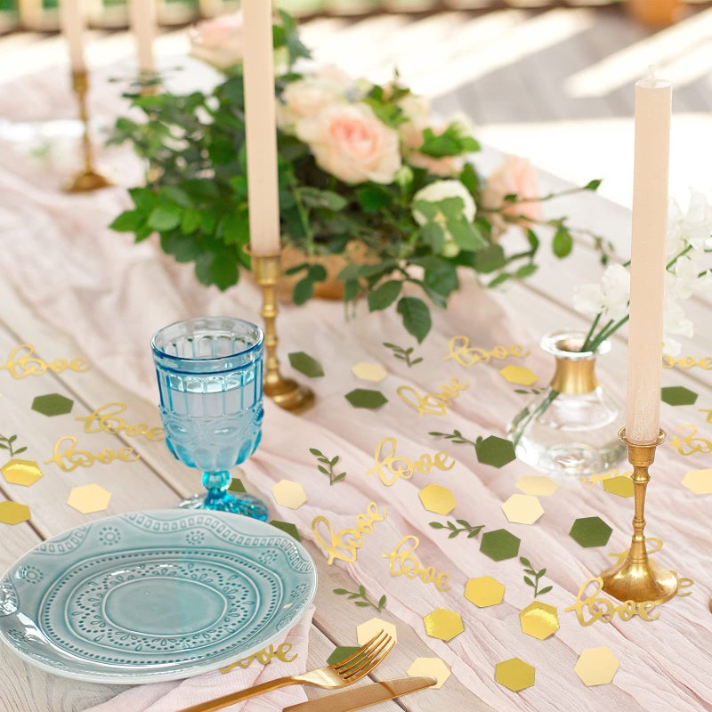 Minatee 400 Pcs Greenery Wedding Table Confetti Decorations, Sage Olive Green Confetti Table Scatter Dots with Eucalyptus and Gold Love Confetti for Bridal Shower Wedding Decor(Wedding Style) - Image 4