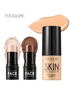 Set of Face Highlighter & Contour Stick + Skin Evolution Liquid Foundation -#4 Natural