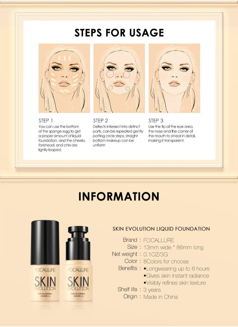 FOCALLURE - Set of Face Highlighter & Contour Stick + Skin Evolution Liquid Foundation -#4 Natural - Image 1