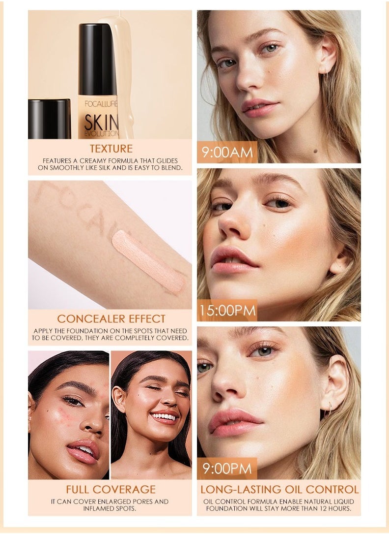 FOCALLURE - Set of Face Highlighter & Contour Stick + Skin Evolution Liquid Foundation -#4 Natural - Image 1