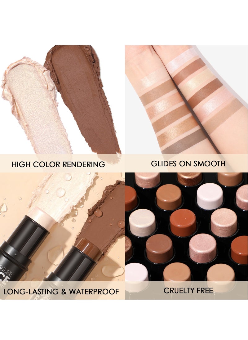 FOCALLURE - Set of Face Highlighter & Contour Stick + Skin Evolution Liquid Foundation -#4 Natural - Image 1