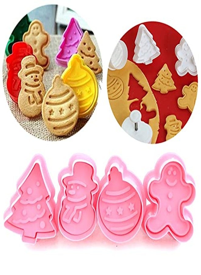 Marhaba traders Mini3DChristmas Cookie Cutters Set, Christmas Holiday Fondant Biscuit Pastry CookieCutterStamp,XmasSpring-Loaded HandleCutterShape withSanta,Christmastree, Bell,GingerbreadMan(4 PCS) - Image 1
