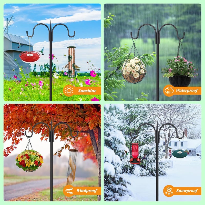 FEED GARDEN خطاف الراعي المزدوج القابل للتعديل من FEED GARDEN للاستخدام الخارجي مع قاعدة خماسية الشعب، عمود مغذي طيور ثنائي الجوانب ثقيل بطول 76 بوصة لتعليق سلال النباتات، فوانيس الأضواء الشمسية، أجراس الرياح - عبوة من قطعتين - Image 4