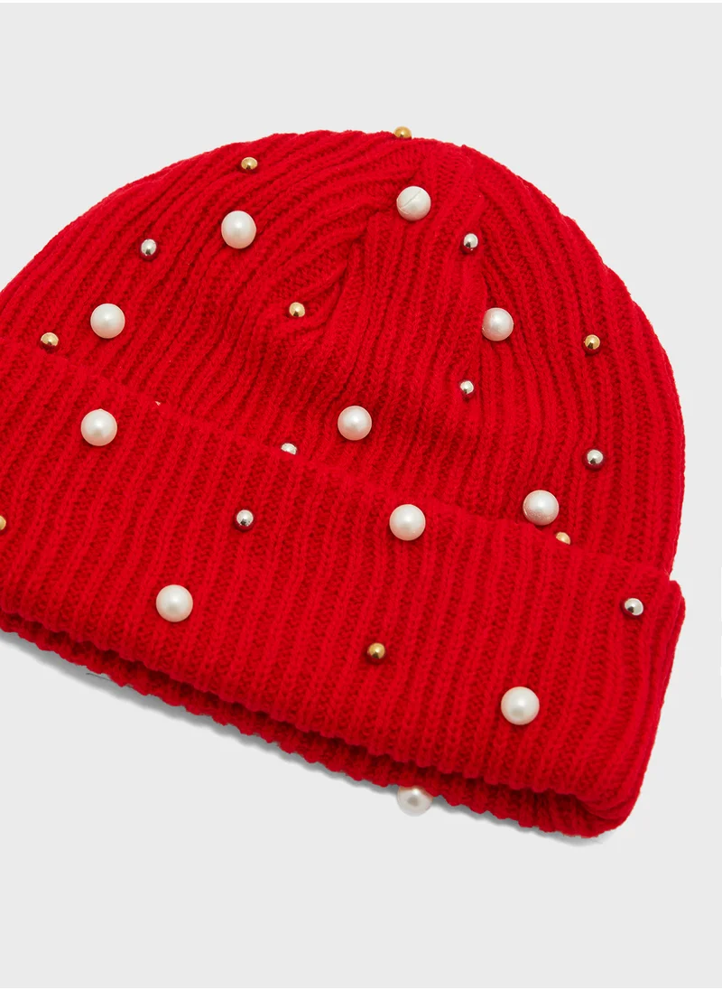 ELLA Embellished Pearl Winter Beanie