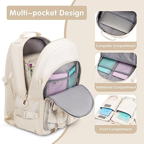 ACESAK Backpack for Girls - Bookbag Backpacks Schoolbag for Girls Kids Teen Women Casual Travel Daypacks - School Bag Elementary Middle School College Cute Backpack with Lunch Box (Beige) - Image 2