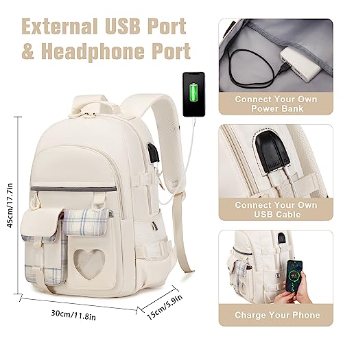 ACESAK Backpack for Girls - Bookbag Backpacks Schoolbag for Girls Kids Teen Women Casual Travel Daypacks - School Bag Elementary Middle School College Cute Backpack with Lunch Box (Beige) - Image 3