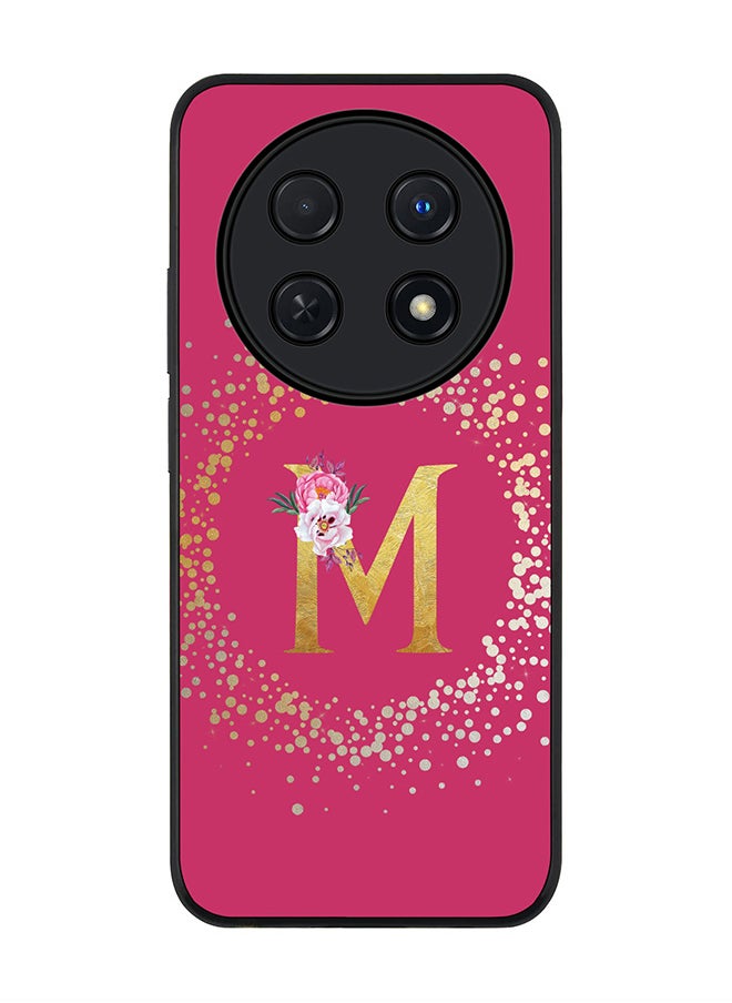 Stylizedd Rugged Black edge case for Huawei nova 12i 4G, Slim fit Soft Cover - Custom Monogram Initial Letter Floral Pattern Alphabet - M ( Deep Pink Rose)  - Image 1