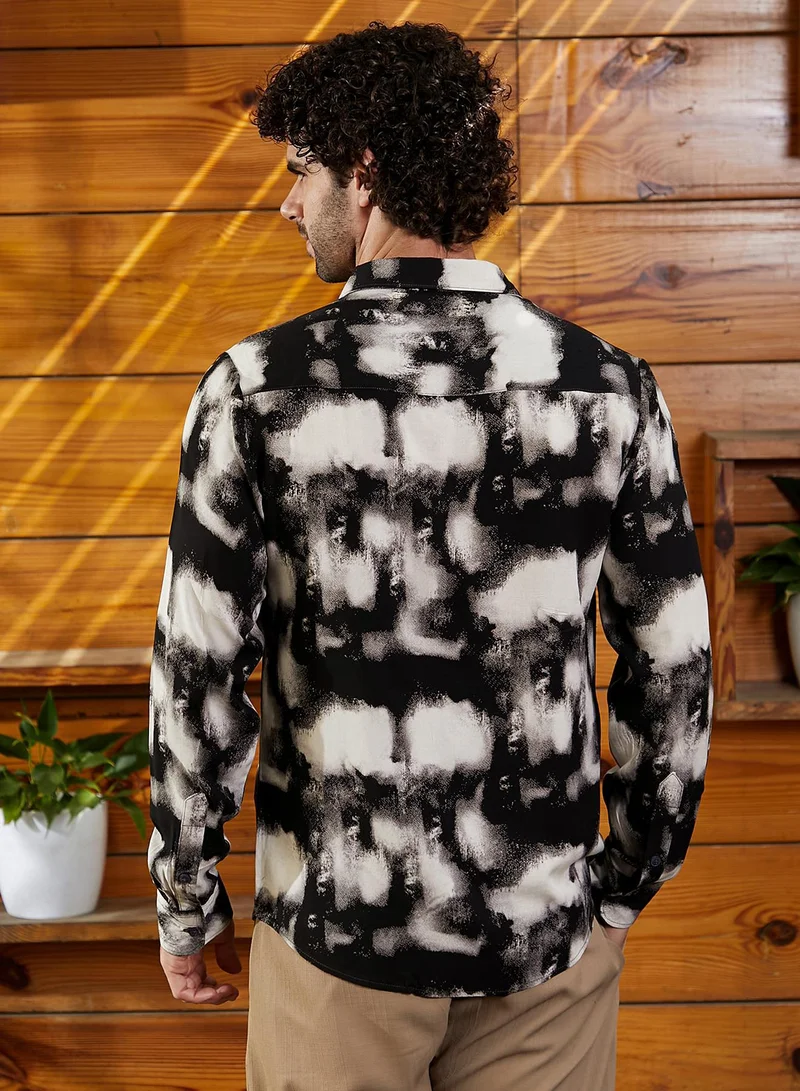 CAHOOT  Men's Onyx Black Textured Brushwork Shirt for Men | Best Price UAE