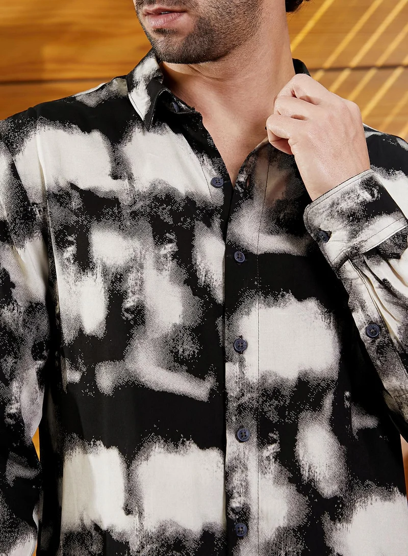 CAHOOT  Men's Onyx Black Textured Brushwork Shirt for Men | Best Price UAE