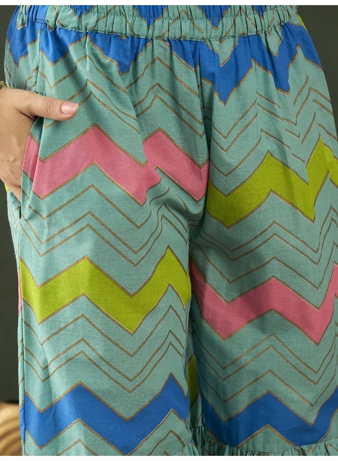 AKS Leheriya Printed Mirror Work Georgette Straight Kurta With Sharara Dupatta - Image 3