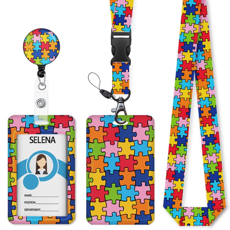 Mcapirivo ID Badge Holder with Breakaway Lanyard, Lanyards for ID Badges Name Tags ID Card Holder, Cute Badge Reel Badge Clip Retractable, Autism Awareness Gifts - Image 1
