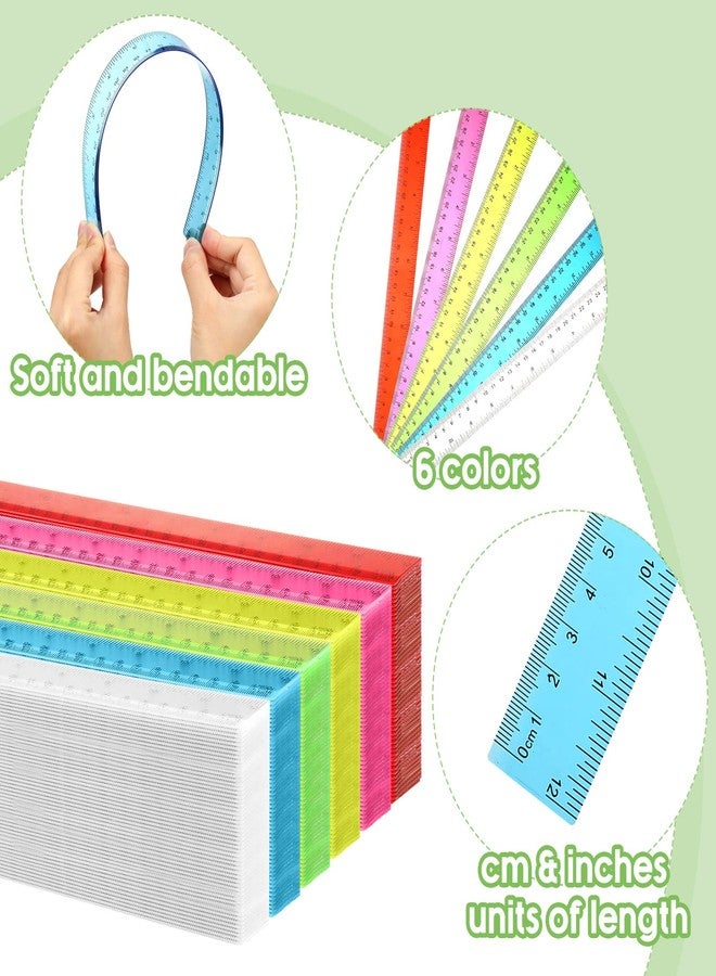 Fumete 144 Pack 12 Inch Plastic Rulers Bulk for Classroom Supplies Flexible Transparent Assorted Color Ruler with Centimeters and Inches for Office Teacher Student - Image 5