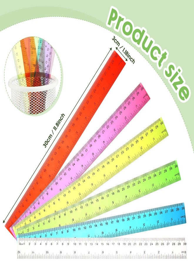 Fumete 144 Pack 12 Inch Plastic Rulers Bulk for Classroom Supplies Flexible Transparent Assorted Color Ruler with Centimeters and Inches for Office Teacher Student - Image 2